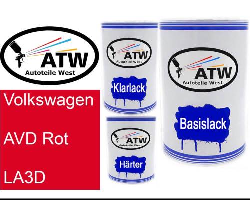 Volkswagen, AVD Rot, LA3D: 500ml Lackdose + 500ml Klarlack + 250ml Härter - Set, von ATW Autoteile West.